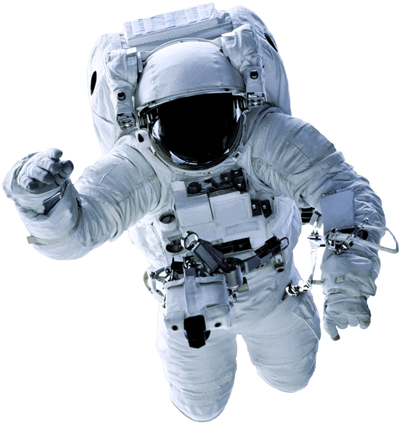 A floating astronaut in a space suit